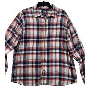 North Face Mens Button Shirt XL Blue/Red Plaid Long-Slv Cotton Classic Outdoorsy